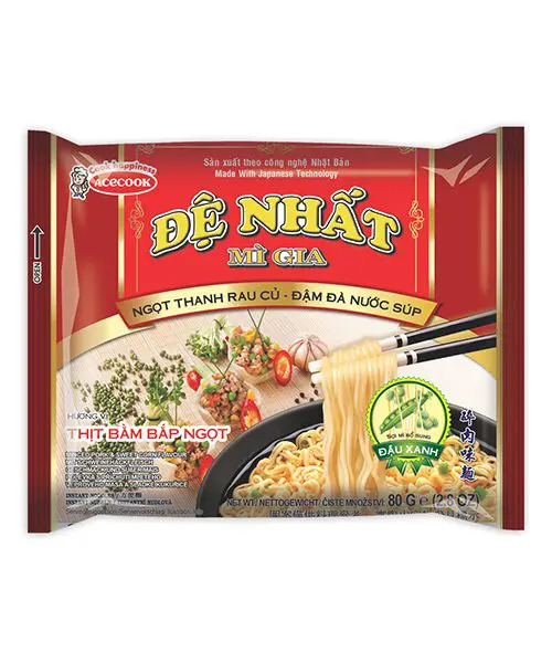 De Nhat Pork and Sweetcorn Fla Noodles 80g De Nhat Mi Gia Noodles Pork and SC fla 80g