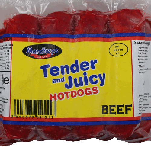 Mandheys Juicy Beef Hotdogs 500g