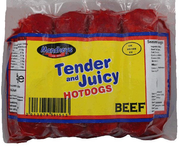 Mandheys Juicy Beef Hotdogs 500g